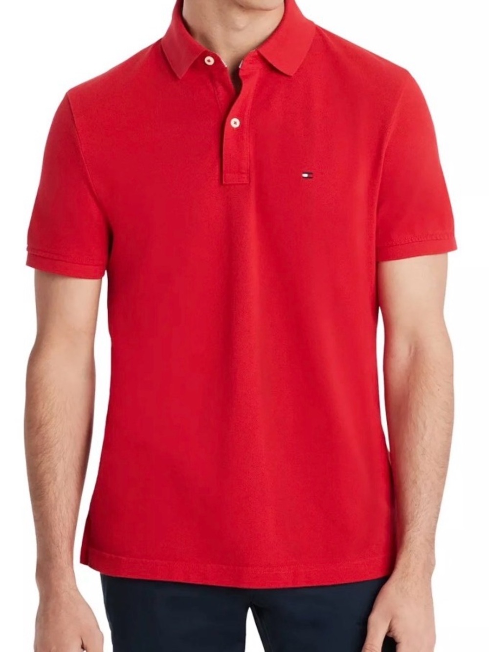 Tommy Hilfiger Men's Bright Red Polo with Small Flag Logo